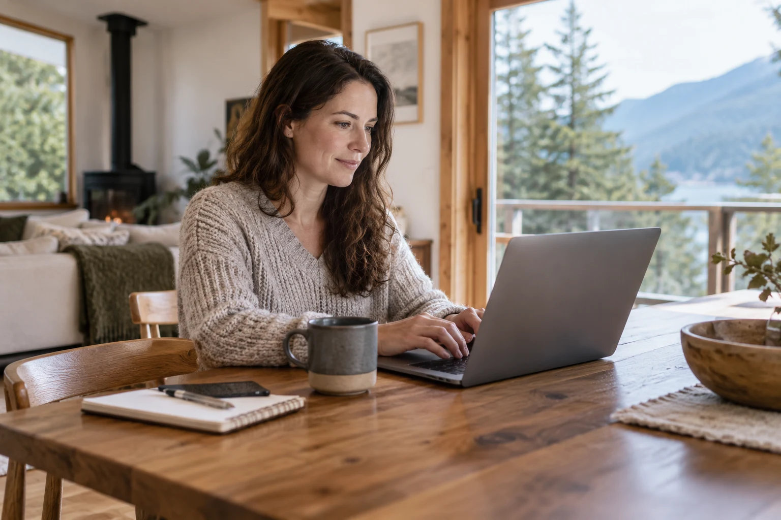 Person working on a laptop at home